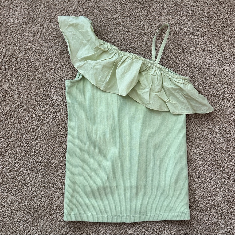Janie and Jack Girls One-Shoulder Ruffle Camisole in Pale Green
